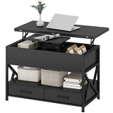 Table Basse Moderne, Table de Centre avec Plateau Relevable, Tiroirs en Tissu et Rangement Caché pour Salon