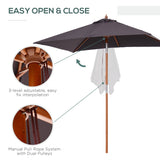 6.6x5ft Square Market Parasol, Wooden Patio Umbrella with Tilt Mechanism and 6 Bamboo Ribs