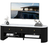 TV Stand, Modern TV Table with Marble-Effect Top, 3 Drawers and 2 Open Shelves for 32-65 Inch Television