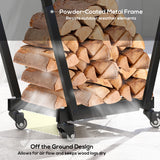 31 Inch Firewood Rack Outdoor, Heavy Duty Log Rack with Swivel Casters, Indoor Fire Wood Holders for Fireplace
