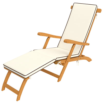 Folding Patio Lounge Chair with Padded Cushion, Acacia Wood Patio Lounger Recliner with Footrest for Garden