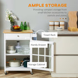Rolling Kitchen Cart with Drawer and Glass Door Cabinet, Kitchen Island on Wheels with Towel Rack