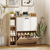Shoe Cabinet with 2 Flip Drawers, 3 Side Compartments, Adjustable Shelves, 8-12 Pairs for Entryway Hallway