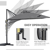 Parasol de patio cantilever 9 pi, inclinaison
