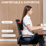 Desk Chair, Desk Chair No Wheels with Mesh Back, Lumbar Support, Metal Base for Reception