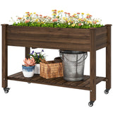 Mobile Raised Garden Bed Elevated Wood Planter Box with Lockable Wheels, Storage Shelf for Herbs Vegetables