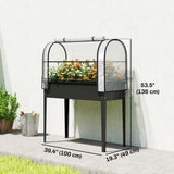 Jardinière surélevée avec couvercle de serre relevable, boîte de plantation surélevée métal avec pieds et trou de drainage