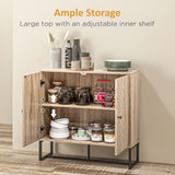 Buffet moderne, meuble de rangement avec 2 portes à chevrons et étagère réglable, meuble de cuisine avec base en acier, meuble de bar à café, 80 cm de haut
