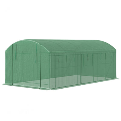 19.5' x 10' x 7.5' Tunnel Greenhouse with 3 Roll-Up Doors and Large Mesh Windows, Galvanized Steel Frame