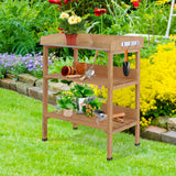 Outdoor Garden Wooden Potting Bench Work Station Table Tool Storage Shelf w/ Hooks