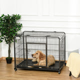 Folding Heavy Duty Dog Crate Heavy Duty Cage for Large Sized Dogs with Double Doors, Lockable Wheels Tray, 43
