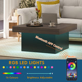 Square Coffee Table with 16-Colour LED Lights, 35-inch Modern Center Table for Living Room