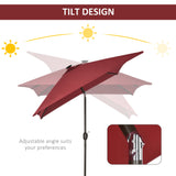 Parasol patio 6,5x10pi rectangle alimenté énergie solaire inclinaison aluminium marché extérieur parasol LEDs manivelle (rouge vin)