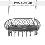 Patio Hammock Chair 2 Seat, Hanging Rope Hammock Swing Chair with Metal Frame and Cushion, Large Macrame Seat for Indoor and Outdoor 396 lbs Capacity