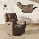 Power Recliner Chair, Fabric Upholstered Recliner Chair with USB Ports, Swivel and Rocking Function, Footrest