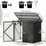 Outdoor Storage Shed Lockable Galvanized Steel Garbage Bin Shed Lift-up Lid for 2 Trash Cans