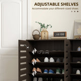 Narrow Shoe Cabinet with Slatted Doors, Adjustable Shelves for 20 Pairs of Shoes