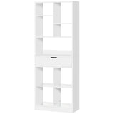 Étagère haute avec tiroir, Bibliothèque autoportante pour chambre à coucher