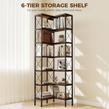 6-Tier L-Shaped Bookshelf, Freestanding Corner Bookcase with Metal Frame