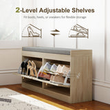 Shoe Bench with Flip Doors, Seat Cushion, Adjustable Shelves for 8 Pairs