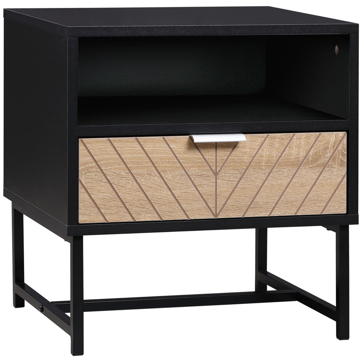 Modern Bedside Table with Drawer, Nightstand with Storage Shelf