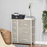 Commode 7 tiroirs, chiffonnier avec cadre métallique, commode en tissu pour salon