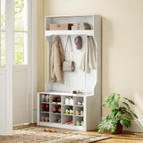 4-In-1 Hall Tree with Bench and Shoe Storage, Farmhouse Coat Rack Shoe Bench with 12 Shoe Cubbies, 6 Hooks
