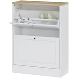 Armoire à chaussures mince, armoire à chaussures moderne avec 2 tiroirs basculants et étagères ajustables pour 8-12 paires