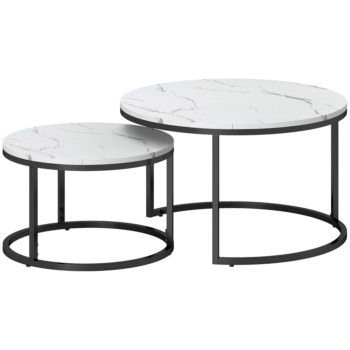 Tables basses gigognes modernes (lot de 2) avec piétement en métal pour salon, chambre, bureau
