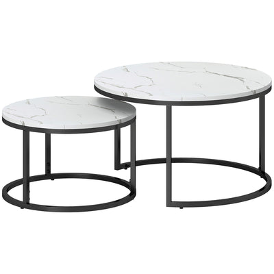 Tables basses gigognes modernes (lot de 2) avec piétement en métal pour salon, chambre, bureau