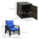 3 Pieces Wicker Patio Furniture Set, Rattan Bistro Set with Storage Coffee Table and Thickened Cushions