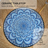 Round Outdoor Table, Patio Bistro Coffee Table with Mosaic Top and Steel Frame for Garden