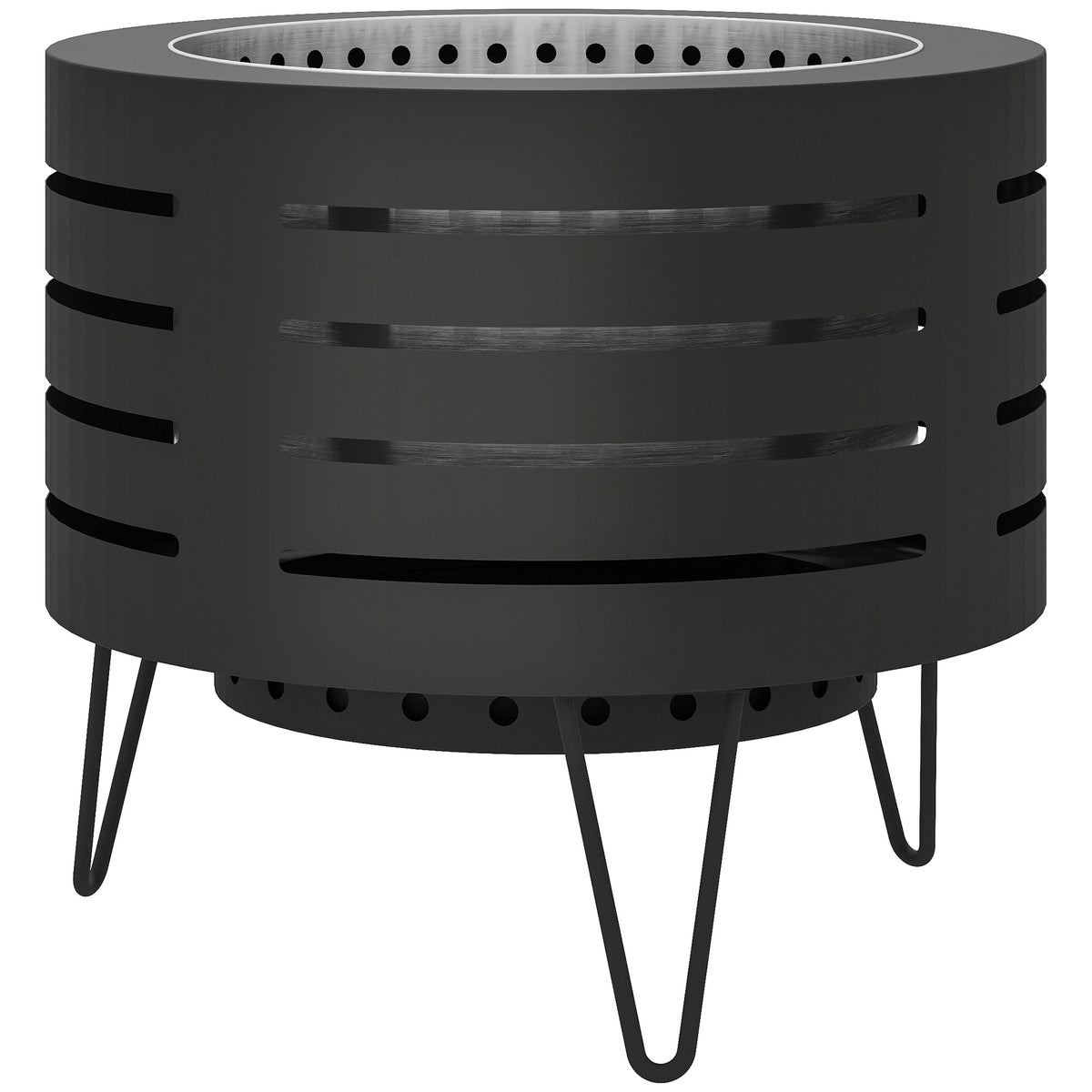 Round Fire Pit with Fire Poker, Portable Wood Burning Firepit with Ash Tray and Hairpin Legs