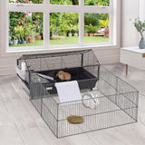 Guinea Pig Cage with Foldable Detachable Playpen, Rolling Rabbit Chinchilla Hedgehog Bunny Cage Small Animal Habitat with Water Bottle, 34.5