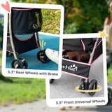 4 Wheels Pet Stroller, 3 in 1 Dog Cat Travel Folding Carrier, for Small Dogs, Storage Bag