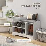 Upholstered Shoe Storage Bench, Hallway Shoe Storage with Seat, Drawer, 3 Open Shelves for Entryway