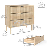 Commode de chambre, meuble-classeur 3 tiroirs avec panneaux cannelés et pieds en bois massif, armoire de rangement pour salon