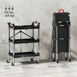 3-Tier Collapsible Tool Cart with Wheels, 150 LBS Capacity Folding Utility Cart with Handles for Garage Workshop