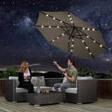 8.8 ft Solar Powered Outdoor Patio Umbrella Round Market Table Umbrella with Adjustable LED Lights Tilt Crank