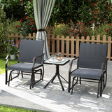 3 Piece Patio Glider Set Outdoor Gliders with Breathable Mesh Seat, Glass Top Table for Garden