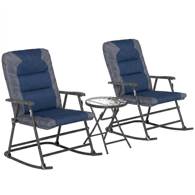 3pc Patio Foldable Rocking Chair Set, Outdoor Rocking Chairs and Table Bistro Set w/ Padded Seat, Headrest