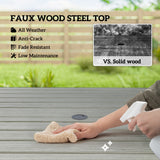 Outdoor Dining Table for 4, Shelf, Slatted Faux Wood Steel Top
