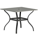 Outdoor Dining Table for 4, Shelf, Slatted Faux Wood Steel Top
