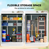 Outdoor 4.4' x 2.3' Plastic Storage Shed with Lockable Doors and Foldable Shelves, Wood-Effect Garden Shed