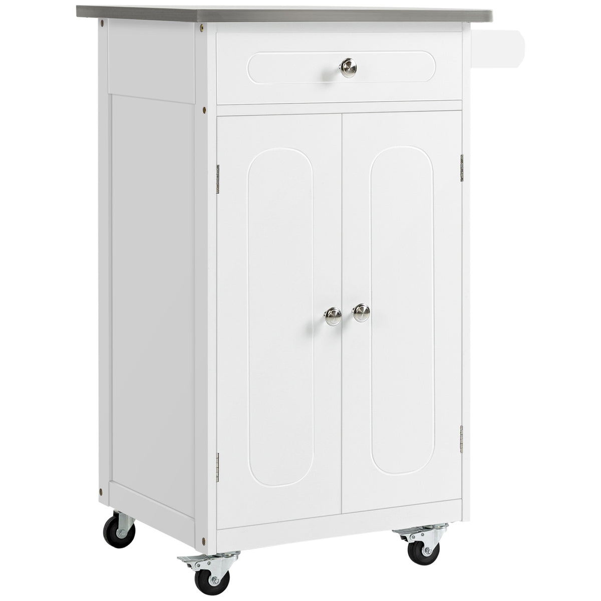 Kitchen Cart, Small Kitchen Island, Stainless Steel Top Utility Trolley on Wheels with Storage Drawer for Dining Room