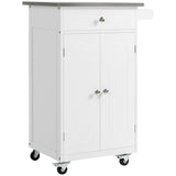 Kitchen Cart, Small Kitchen Island, Stainless Steel Top Utility Trolley on Wheels with Storage Drawer for Dining Room