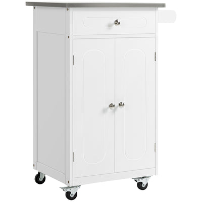 Kitchen Cart, Small Kitchen Island, Stainless Steel Top Utility Trolley on Wheels with Storage Drawer for Dining Room