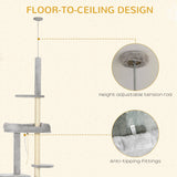 Cat Tree Floor to Ceiling Cat Tower Height Adjustable( 85-101 Inches), Tall Large Cat Climbing Activity Center with Scratching Posts Cat Condo Cozy Bed