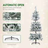5ft Flocked Christmas Tree with Dual Colour LED Light, Pencil Hinged Xmas Tree with 11 Light Modes
