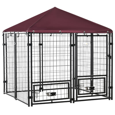 Outdoor Dog Kennel, Lockable Pet Playpen Crate, Welded Wire Steel Fence